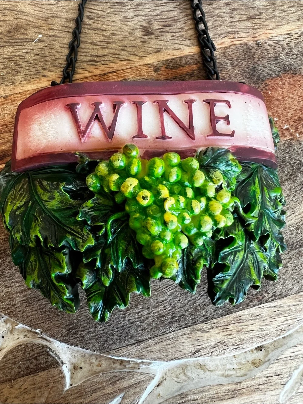 Wine Hanging Sign with Green Grape Accent
